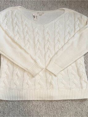 Aeropostale Cable Knit V-Neck Sweater - Off White